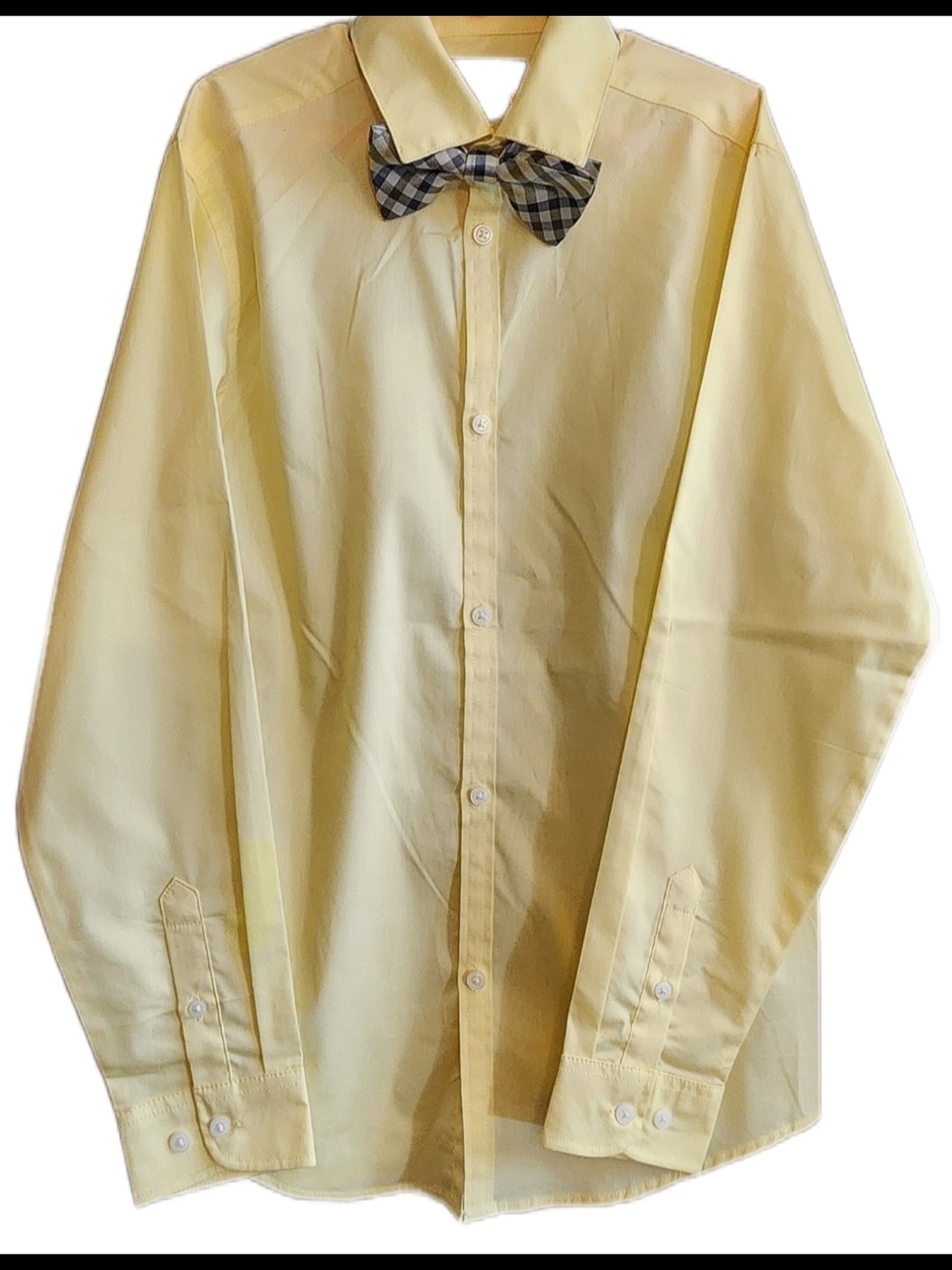 NWT Van Heusen Boys Flex Dress Shirt Bow Tie Set Size M 10/12 French Vanilla Yel